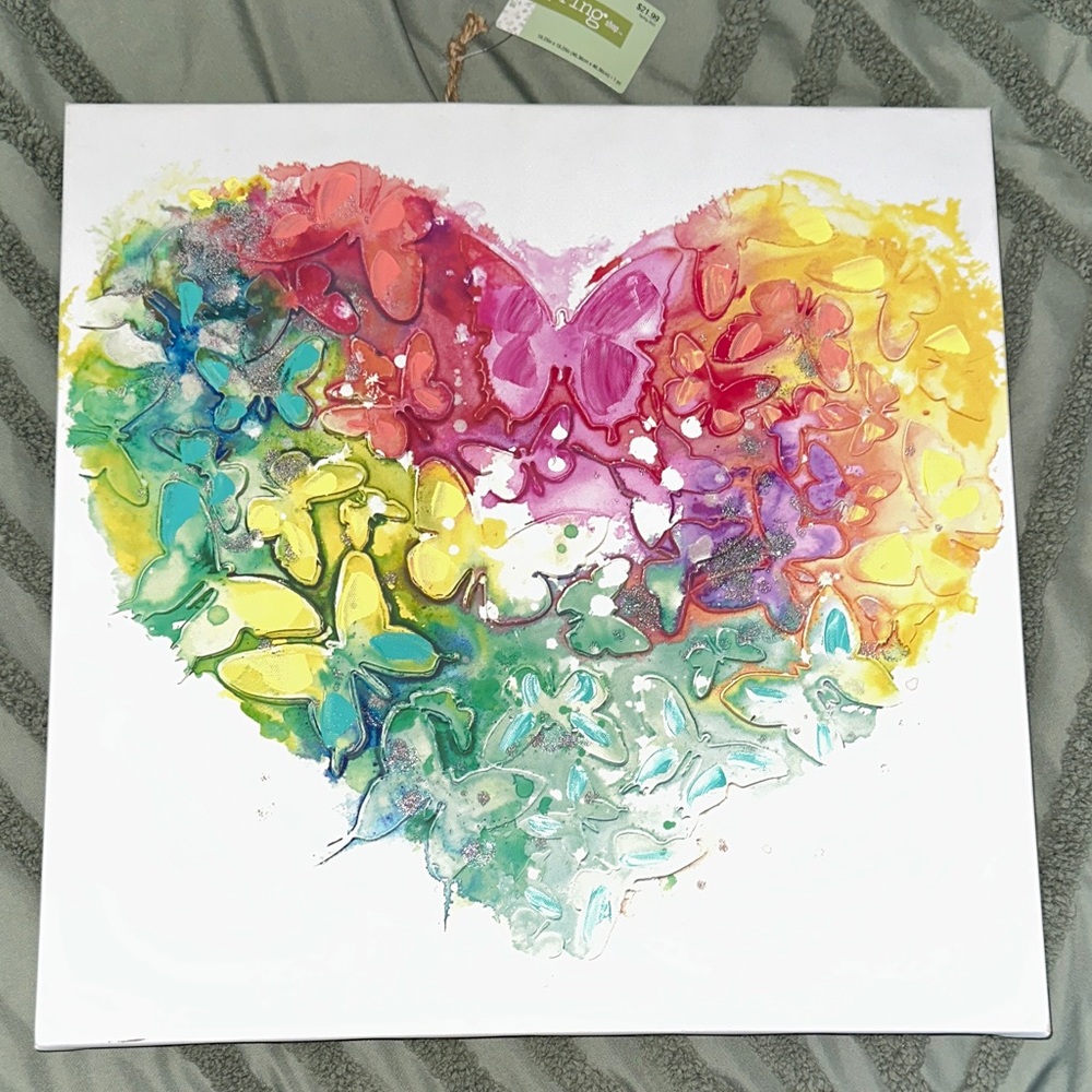 The Spring Shop Pink and Purple Butterfly/Heart Canvas Art